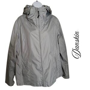 Danskin Silvery Grey Hooded Zip Front Windbreaker